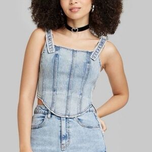 Wild Fable Blue Denim Vest With Adjustable Straps
